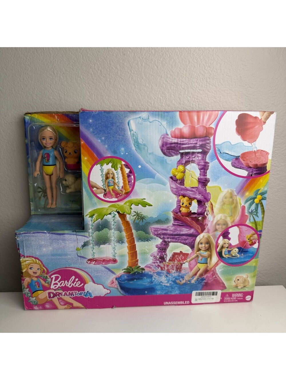 Barbie Chelsea Dreamtopia Lagoon Water Playset Slide Pool Merbear Pet Damage Box